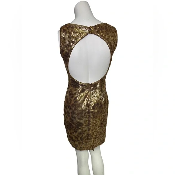 Cache Gold Sequin Cheetah Backless Mini Dress sz 2 - Picture 3 of 8